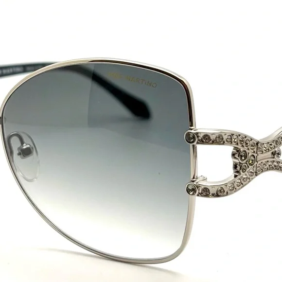 Pier Martino Silver Metal Butterfly Sunglasses Black temples/inset crystals